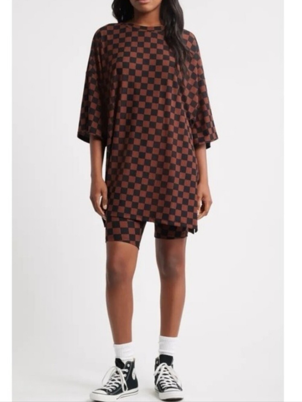 Dressed In Lala Lex Ribbed Checkered T-shirt Top Size XS